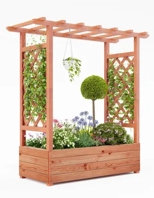 Produktbild von Erhöhtes Hochbeet aus Holz - Pflanzkasten - Rankgitter - Drainageloch - Freistehend - Für Kletterpflanzen und Blumen - 110×44×113,5 cm