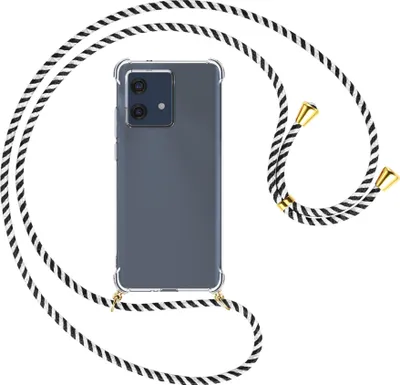 Produktbild von Handykette Backcover-Schutzhülle mit Band (Metall goldfarben) für Motorola Edge 40 Neo (XT2307-1, 6.55'') - schwarz/weiß gestreift