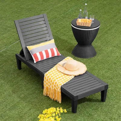 Produktbild von GOPLUS Sonnenliege mit Verstellbarer Rückenlehne, Gartenliege Terrassenliege, 180 kg Belastbar, für Garten Balkon Terrasse (Schwarz)