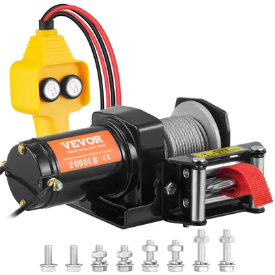 Produktbild von VEVOR Elektrische Seilwinde 12V 2000lbs/907kg Offroad Motorwinde Seilzug Elektrowinde Stahlseil mit kabelgebundener Fernbedienung Schwarz Ideal für mittelgroße große SUVs LKWs und sogar Yachten