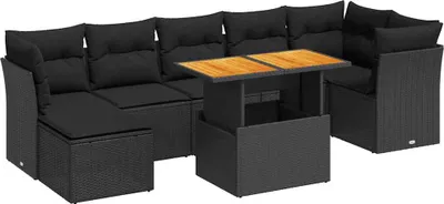 Produktbild von vidaXL 8-tlg. Garten-Sofagarnitur mit Kissen Schwarz Poly Rattan