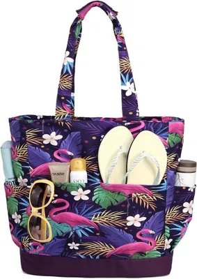 Image de Sac de plage imperméable - Grand sac de courses pour femme avec fermeture éclair
