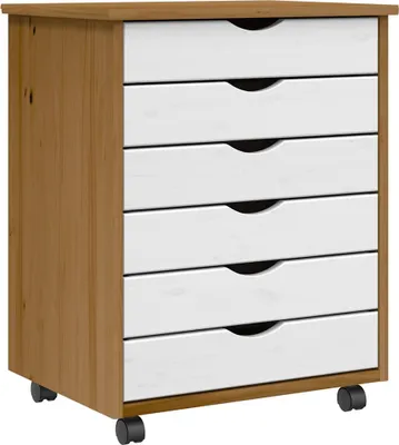Image de Armoire roulante avec tiroirs MOSS bois de pin marron miel