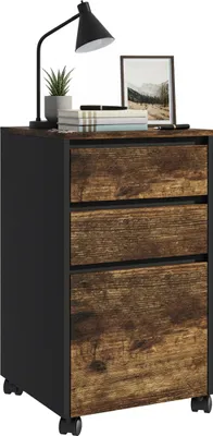 Immagine prodotto di Cassettiera con rotelle Relaxdays, 3 cassetti, cartelle sospese, A x L x P: 70 x 40 x 40 cm, mobile portadocumenti su rotelle, nero/marrone