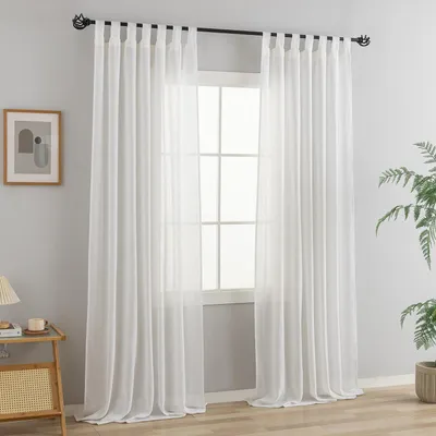 Image de Rideau lin semi-transparent - H 245 x L 140 cm - Blanc - Lot de 2 - Pour salon et chambre