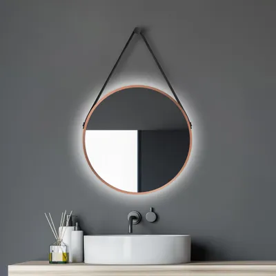 Produktbild von LED Wandspiegel 50 cm, kupfer, Alu, Licht neutralweiß, IP24, Lederband