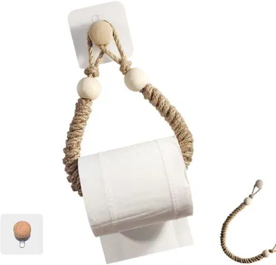 Obrázok produktu pre Držiak na toaletný papier z dreva, vintage držiak na uteráky, držiak na toaletný papier z lana, dekorácia do kúpeľne