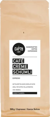 Produktbild von CAFÉ CRÈME SCHÜMLI Espresso ganze Bohne | Mittelkräftig, Ideal für Vollautomaten | 500 g | Specialty Coffee aus Direkthandel