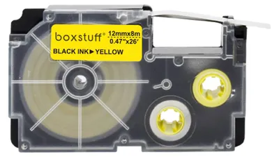 Produktbild von Casio Compatible XR-12YW Schriftbandkassette - Schwarz auf gelb - 12 mm x 8 m