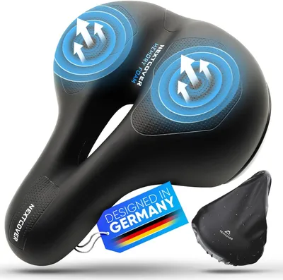 Produktbild von nextcover Fahrradsattel, ergonomisch, atmungsaktiv, hoher Fahrkomfort, für Damen & Herren, Memory Foam, 23cm Breite, 4-Zonen-Konzept, stoßdämpfende Federung, wasserdicht