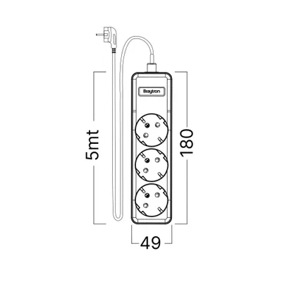 Produktbild von Braytron Mehrfachsteckdose 3-fach mit 5 m Kabel, ohne Schalter, 3680W, Kindersicherung, Steckdosenleiste mit Clip-System