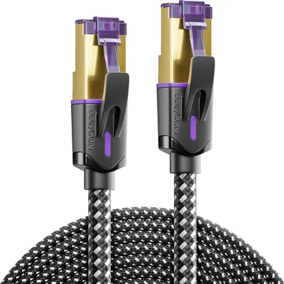 Produktbild von 7,5m CAT7 Patchkabel Nylon (10 Gbit/s, S/FTP Schirmung, Kupfer) Gigabit Netzwerkkabel Ethernet Cable Kabel RJ45 Stecker POE CAT 7 LAN für PC PS5 Router Modem TV Switch Laptop - Schwarz