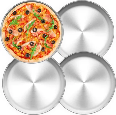 Obrázek produktu pro Nerezová ocelová kulatá forma na pečení pizzy, stohovatelná, nerezová, vhodná do myčky, plech na pečení pizzy do trouby, průměr 26 cm, 4 kusy