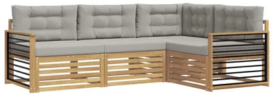 Productafbeelding van vidaXL Tuinset met 5 zitplaatsen, wit en lichtgrijs, polyester