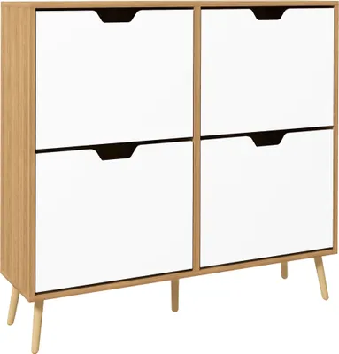 Produktbild von HOMCOM Schuhregal-Möbel mit 4 klappbaren Schubladen und verstellbaren Einlegeböden, Flur-Schuhschrank für 16 Paar Schuhe, schmales Schuhregal für den Eingangsbereich, 95 x 26 x 95 cm, Natur