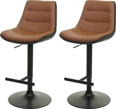 Produktbild von 2er-Set Barhocker HWC-L85, Barstuhl Tresenhocker Drehhocker, höhenverstellbar mit Lehne Kunstleder  braun