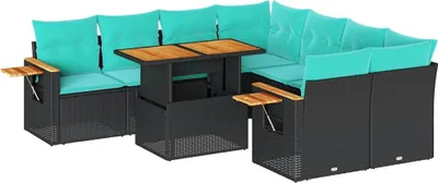 Produktbild von Möbel 9-tlg. Garten-Sofagarnitur moderne - Gartenmöbel Sets - Gartengarnitur - mit Kissen Schwarz Poly Rattan - Top2418260
