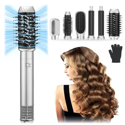 Produktbild von 6-in-1 Hairstyler mit Locken, Glätteisen & Volumenfunktion, Ionen-Haartrockner mit 3 Temperaturen, 3 Windstufen und Aufsätzen, Silber Heißluftstyler