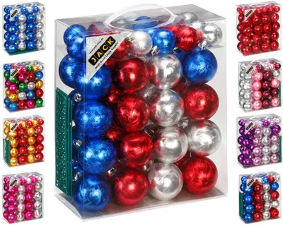 Produktbild von JACK by Inge 50x Kunststoff Kugeln Eislack Christbaumkugeln Ø 4+6cm inkl. Haken Blau-Rot-Silber