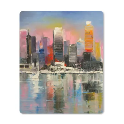 Produktbild von MuchoWow® Mauspad Mousepad Gemälde - Öl - Skyline - Wasser 19x23 cm - Mousepads - Maus Mat - Pad - Mausunterlage - Mauspads - Spielen