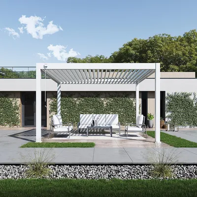 Produktbild von Weide Deluxe Plus Pergola Voll-Aluminium 4x4m mit Lamellendach freistehend weiß