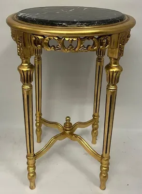 Runder Barock Beistelltisch mit Marmorplatte Gold Schwarz Round Baroque Side Table with Marble Top Gold Black