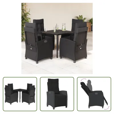 Produktbild von The Living Store 5-tlg. Garten-Essgruppe mit Kissen Schwarz Poly Rattan