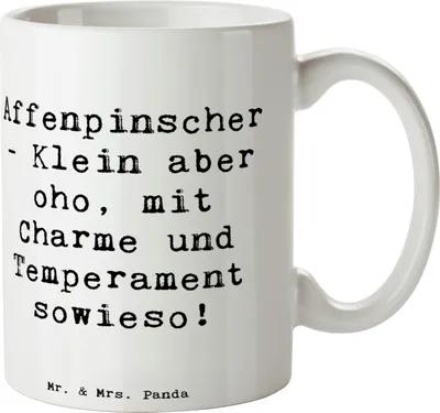 Produktbild von Mr. & Mrs. Panda Teetasse Spruch Affenpinscher Charme - Weiß - Geschenk, Temperament, Becher, Hunderasse, Hunderassen Beschreibung, treuer Begleiter, Klein aber oho, Hund