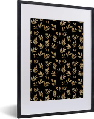 Produktbild von MuchoWow® MuchoWow® Gerahmtes Poster Blätter - Muster - Gold 30x40 cm - Poster mit zchwarzem Bilderrahmen - Wandposter Schlafzimmer