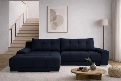 Produktbild von Kaiser Möbel Ecksofa mit schlaffunktion und bettkasten, Eckcouch WAVE stoff SORO Links Marineblau