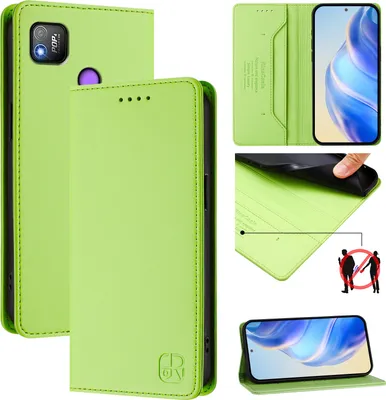 Produktbild von Lederhülle für Tecno Pop 4 Hülle Flip Brieftasche Kartenfächern Ständer Schutzhülle Grün