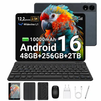 Image de Tablette Android 16 T60, écran de 12,2 pouces avec résolution 2,5K, 48 Go de RAM + 256 Go de stockage interne (extensible jusqu'à 2 To via carte TF), processeur Octa-Core, batterie de 10 000 mAh et intelligence artificielle Gemini