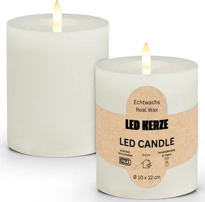Image de Set de bougies LED en cire, flamme vacillante, Ø 10x12 cm, blanc