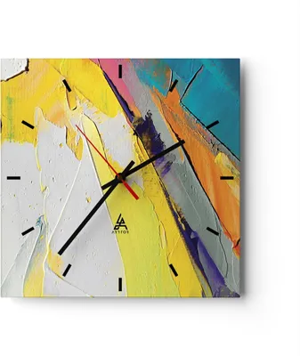 Produktbild von Wanduhr - Quadrat - Glasuhr - Deadlock Farben dreidimensional - 30x30cm - Schleichendes Uhrwerk - Lautlos - zum Aufhängen bereit - Dekoration Modern - Wanddekoration aus Glas - C3AC30x30-4871