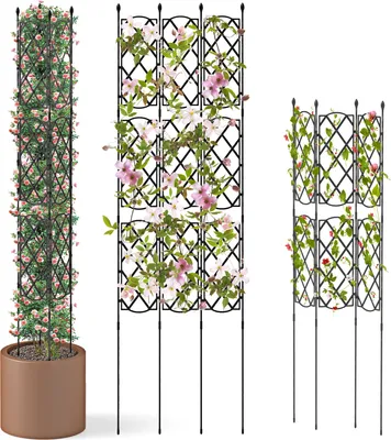 Produktbild von COSTWAY 3er-Pack Rankgitter 164x48cm, Rankhilfe Rankspalier verstellbare Größe, DIY & Faltbar, Spalier Garten zum Stecken Metall Schwarz