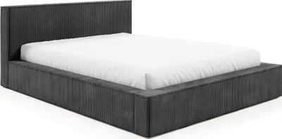 Produktbild von Sofello Einfaches Polsterbett Moderne Form FILO Grau 200x200 aus Kordstoff mit Metall-Lattenrost Modernes Design in trendigen Farben, mit Stauraum