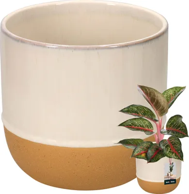 Produktbild von KOTARBAU® Blumentopf Beige Creme Orange Keramik Höhe 16 cm ⌀ 17 cm Übertopf für Wohnzimmer Handmade Pflanzenübertopf für Garten & Balkon Vintage Pflanzkübel Beige