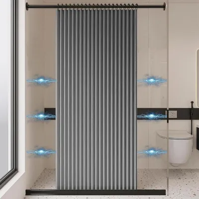 Produktbild von Faltbarer magnetischer Duschvorhang, wasserdicht und schimmelresistent, magnetisch, dickes Leinen, ungefš¹ttert, grau, 150 x 200 cm.