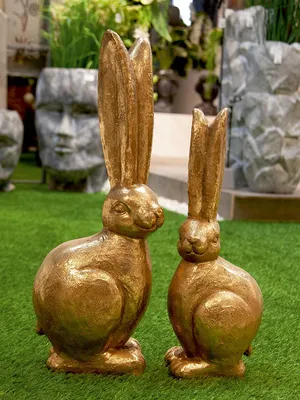 Produktbild von Gilde Figur, Hase, "Hase", Magnesia, goldfarben, VE 2, 2fach sortiert, L. 15 cm, B. 19 cm, H. 50 cm 2er Set 89182 4001250891826