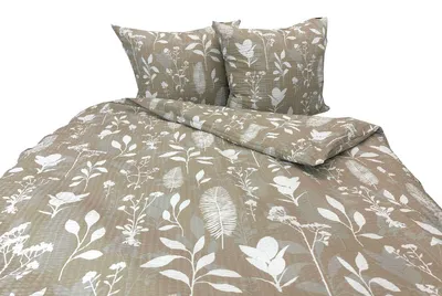 Zdjęcie produktu dla Pościel, pościel z tkaniny typu waffle piqué, nie wymaga prasowania, 100% bawełna, 160x200, 2656-1, beżowy, liście