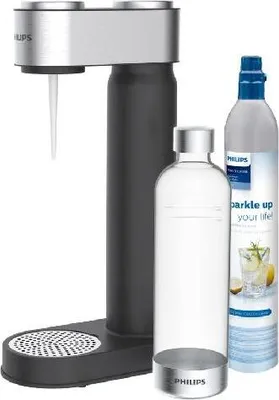 A soda maker with a CO2 cylinder and a bottle.