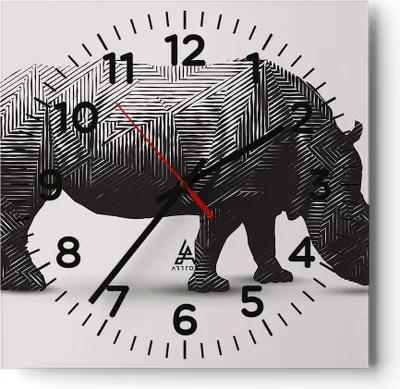 Produktbild von Wanduhr - Quadrat - Glasuhr - Nashorn Tier Afrika Safari - 30x30cm - Schleichendes Uhrwerk - Lautlos - zum Aufhängen bereit - Dekoration Modern - Wanddekoration aus Glas - C4AC30x30-2935