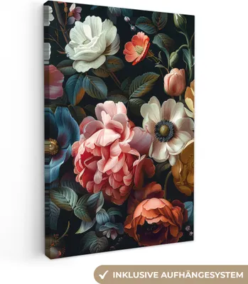 Zdjęcie produktu dla MuchoWow® - Obrazy na płótnie - Vintage - Kolorowe - Kwiatowe - Nowoczesne, Obraz na ścianę, Dekoracja ścienna Obrazy Salon, 60x90cm