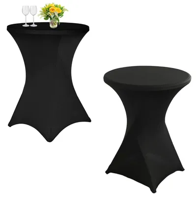 Productafbeelding van Rekbare tafelkleden voor statafels, 2 stuks, elastische tafelkleden, diameter 60–65 cm, rekbaar tafelkleed, tafelkleden voor statafels, rekbaar tafelkleed, geschikt voor standaard bistrotafels en statafels, zwart