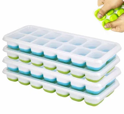 Produktbild von Ibenzoa® Silikon-Eiswürfelformen mit Deckel – 4er-Set (14 Würfel/Form, 56 gesamt), BPA-frei, 3,8×2,8×2 cm, 20 ml, stapelbar, für Gefrierschrank & Cocktails