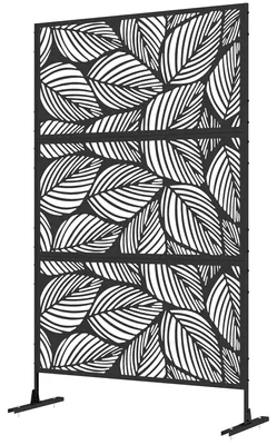 Produktbild von Outsunny Balkon Sichtschutz, 122 x 198 cm Raumtrenner mit Blättermuster, Ständer