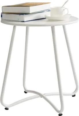 Obrázek produktu pro Kulatý malý konferenční stolek z nerezové oceli, bílý, do obývacího pokoje, na terasu, na balkon
