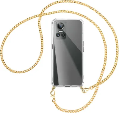 Produktbild von Handykette Backcover-Schutzhülle mit Band (Metall goldfarben) für Realme GT Neo 3 - goldfarbene Kette
