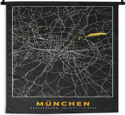 Produktbild von MuchoWow® Wandteppich Wandbehang München - Karte - Stadtplan - Gold - Deutschland 150x150 cm Tapisserie Dekoration Wandtuch - Wohnaccessoires - Modernes