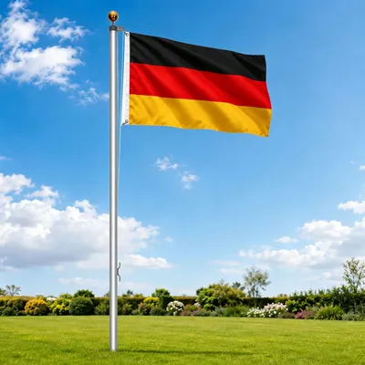 Productafbeelding van Ikodm aluminium vlaggenmast, 6,5 meter, zilverkleurig, met rolmechanisme, Duitse vlag (147 x 88 cm) en grondstuk